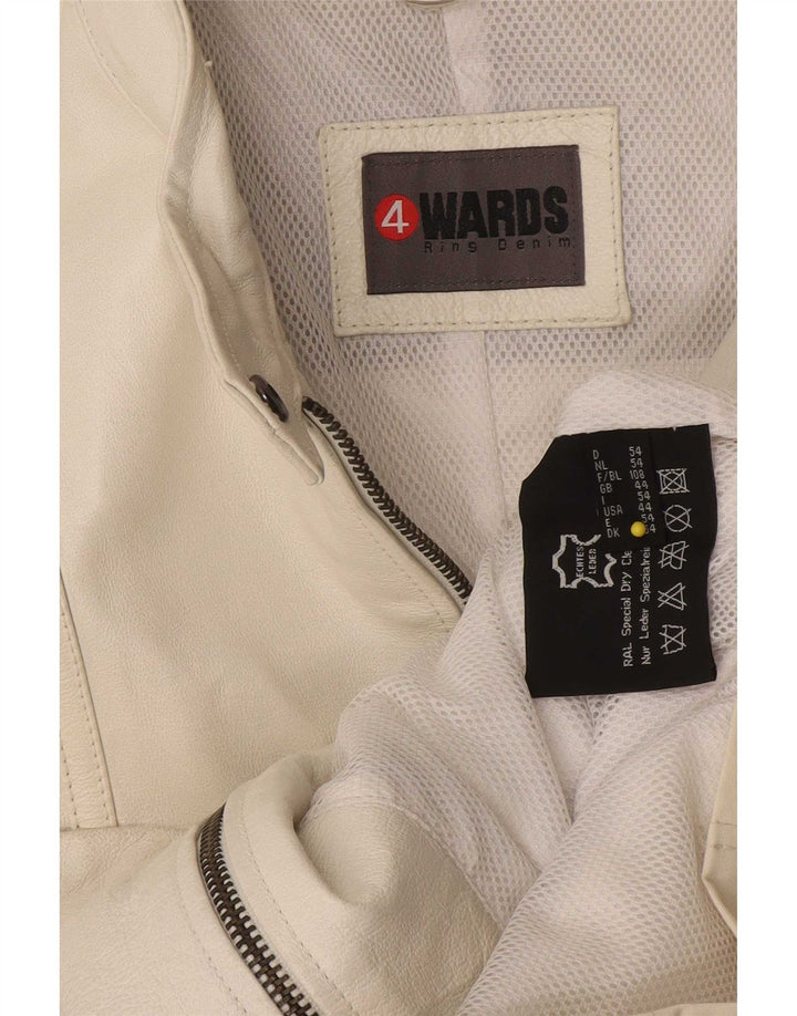 Vintage Damen Übergroße Lederjacke IT 44 Mittelweißes Leder