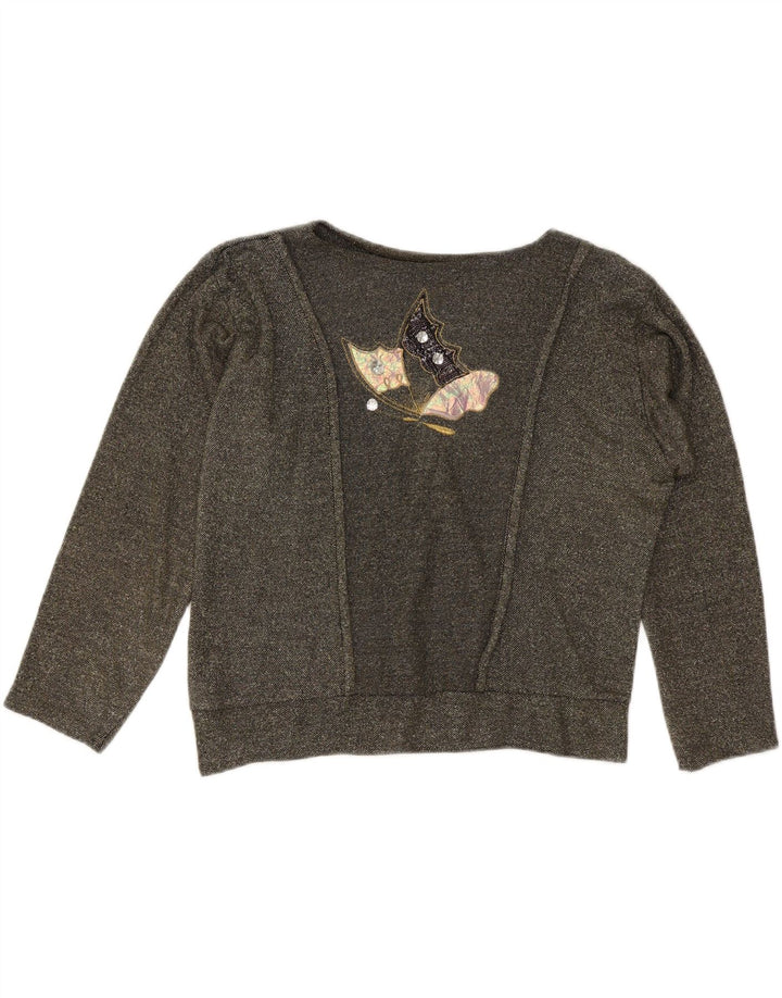 VINTAGE Übergroßer Grafik-Sweatshirtpullover für Damen UK 10 Small Grau