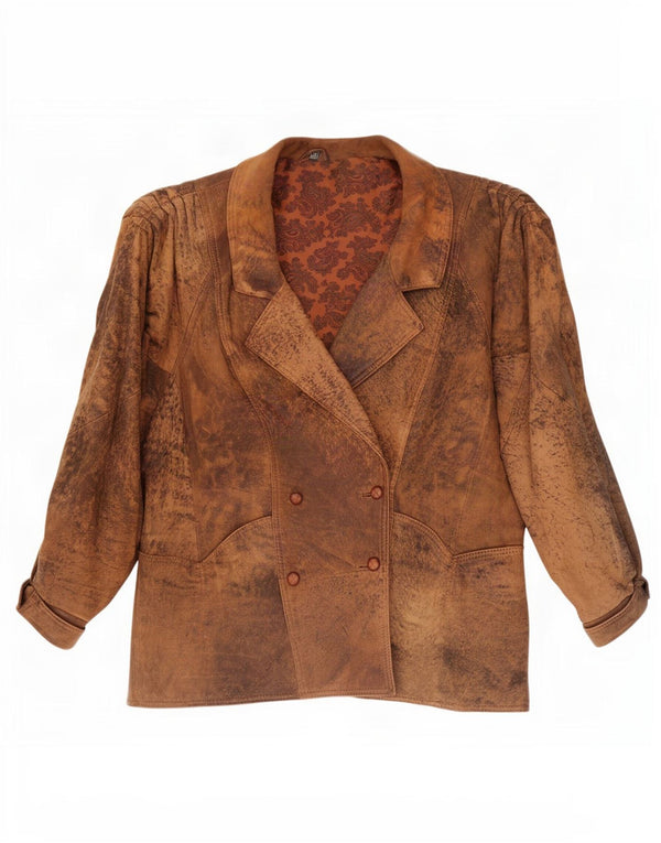 Vintage Damen Doppelreihige übergroße Lederjacke EU 46 XL Braun