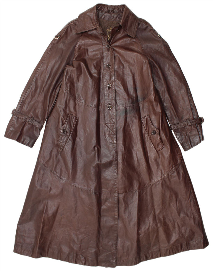 VINTAGE Damen Ledermantel UK 14 Mittelbraun