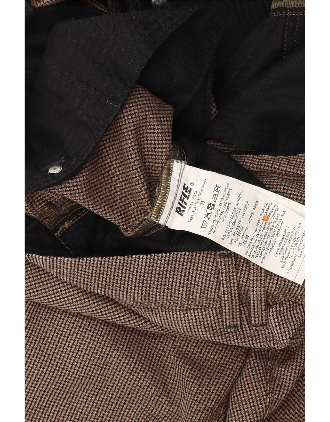 RIFLE Herren Slim Chino-Hose W33 L32 Braune Hahnentritt-Baumwolle