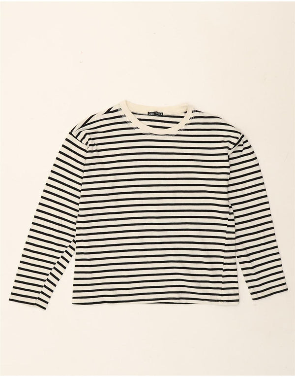 Zara Damen Top Langarm UK 10 Small Weiß gestreift