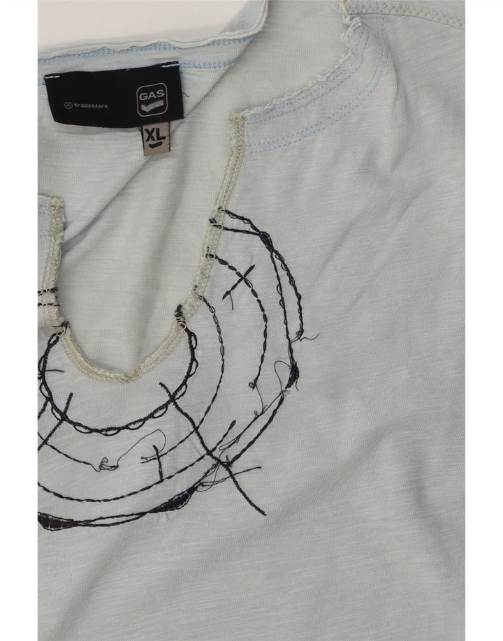 GAS Herren Grafik T-Shirt Top XL Blau meliert