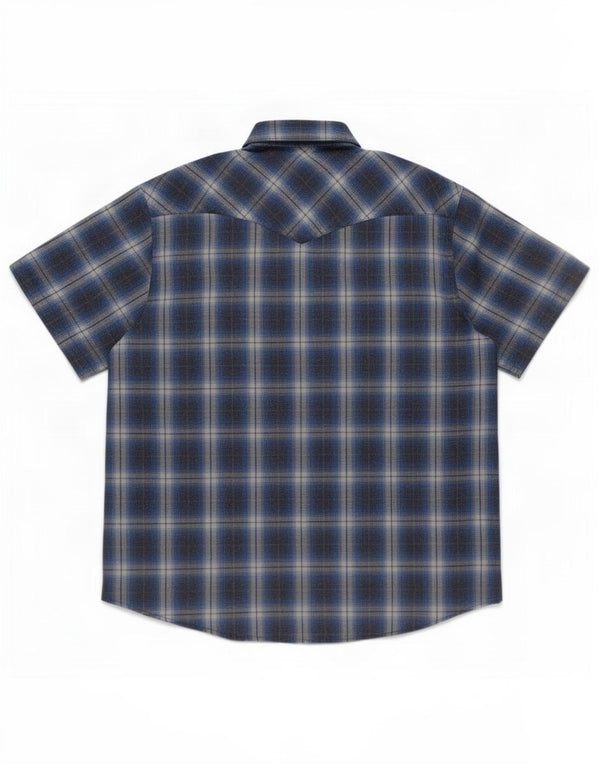 Wrangler Herren-Westernhemd, kurzärmelig, 2XL, blau kariert, Baumwolle