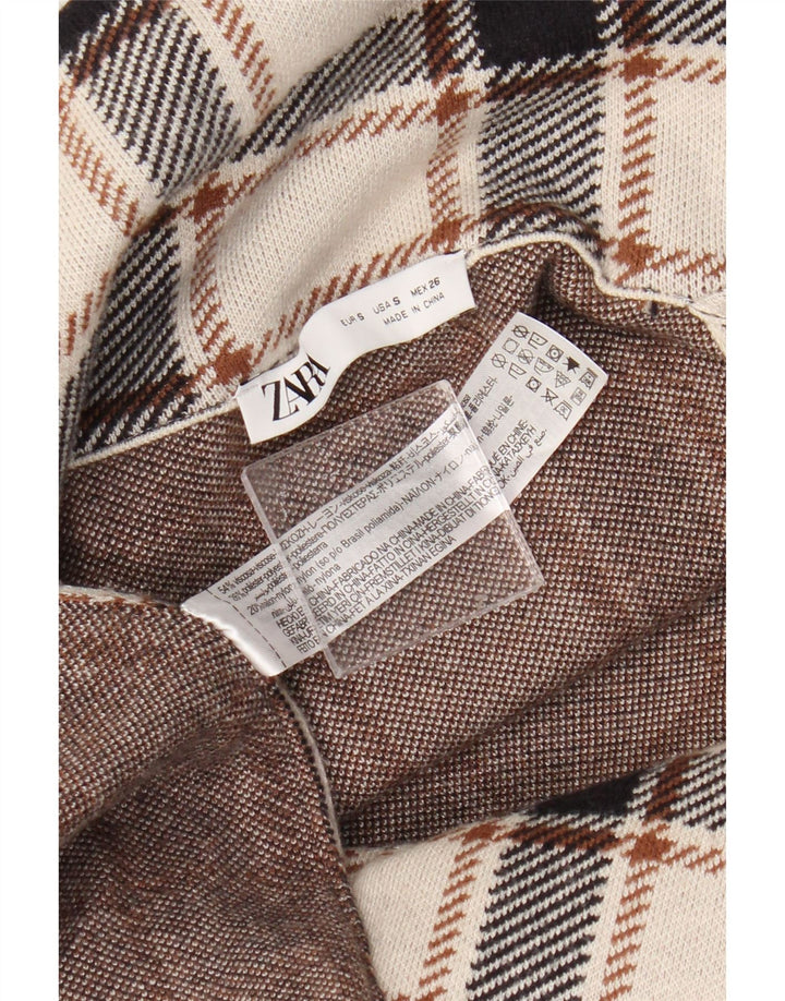 Zweireihiger Damenmantel von Zara, Gr. 10, Größe S, beige, kariert, Viskose