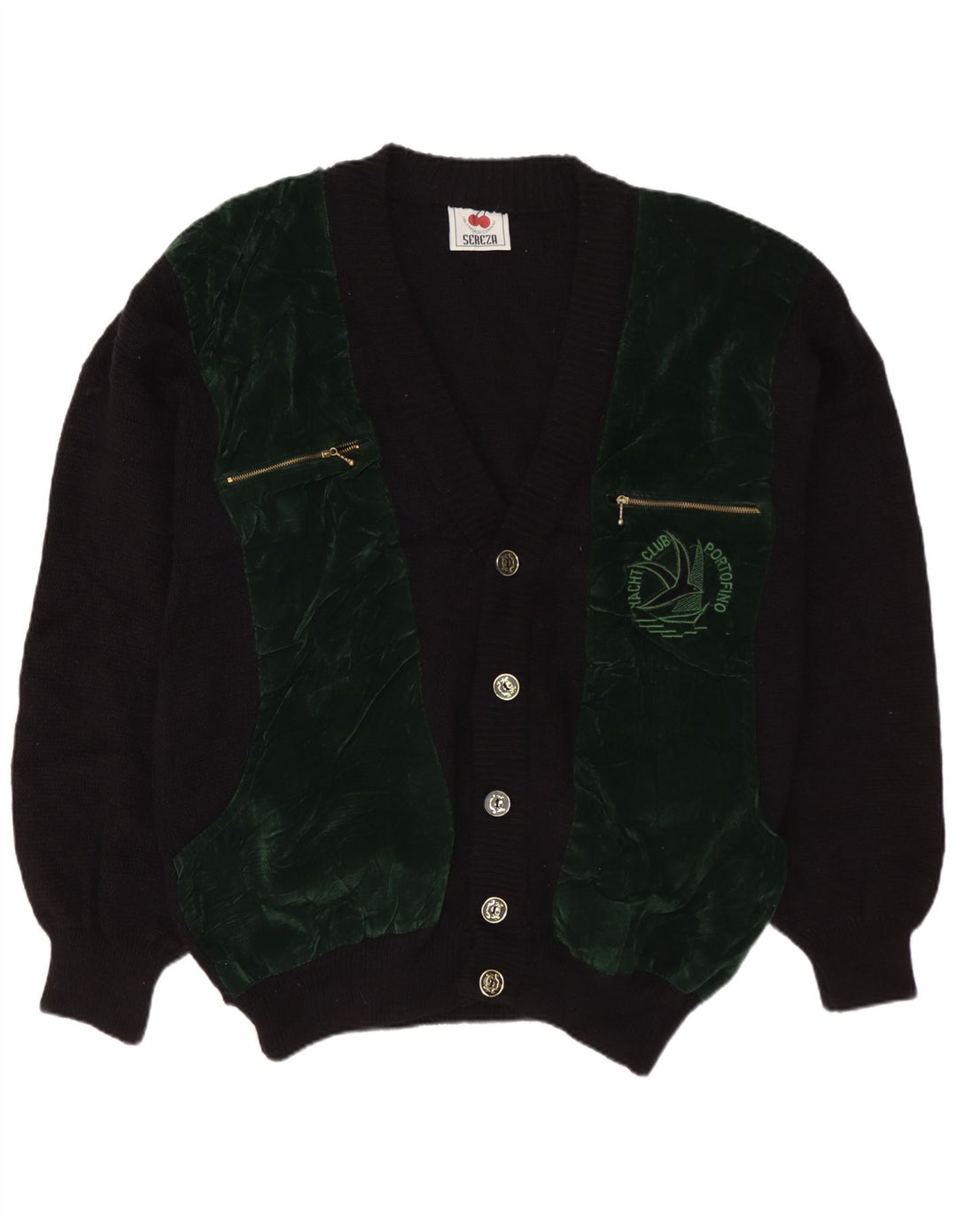 Vintage Herren Cardigan Pullover XL Schwarz Farbblock