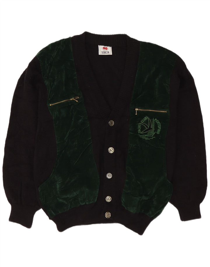 Vintage Herren Cardigan Pullover XL Schwarz Farbblock