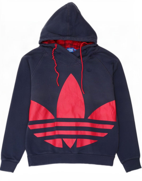 Adidas Damen Graphic Oversized Hoodie Pullover UK 10 Small Marineblau Baumwolle