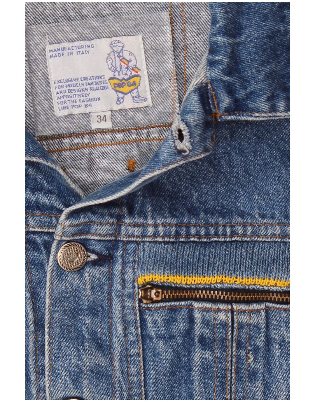 POP 84 Damen Crop Denim Gilet UK 2 2XS Blau