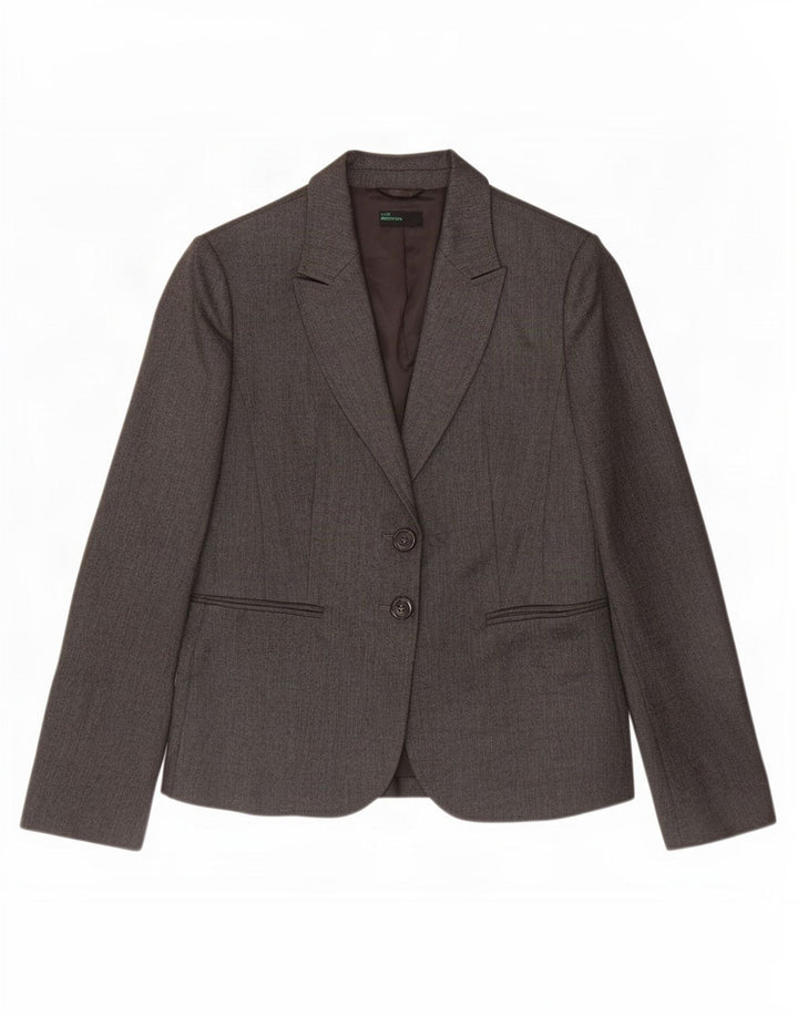 Benetton Damen-Blazer mit 2 Knöpfen, Gr. 10, Größe S, grau, Fischgrätenmuster
