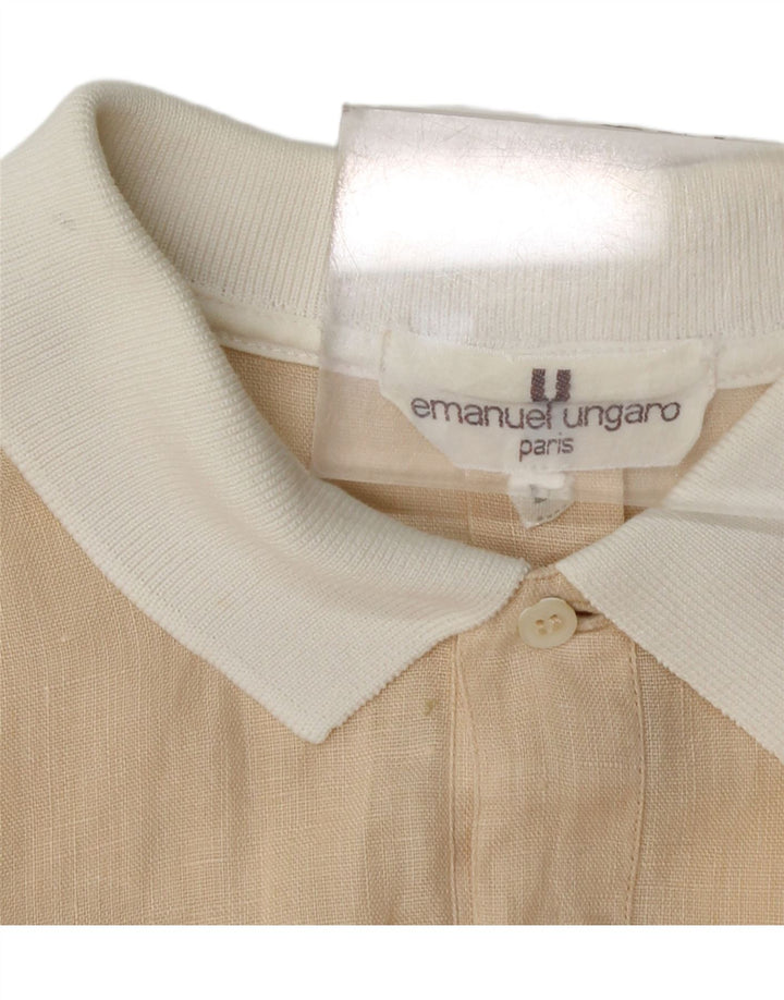 Emanuel Ungaro Herren Kurzarm-Pullover-Hemd, groß, Beige, Farbblock
