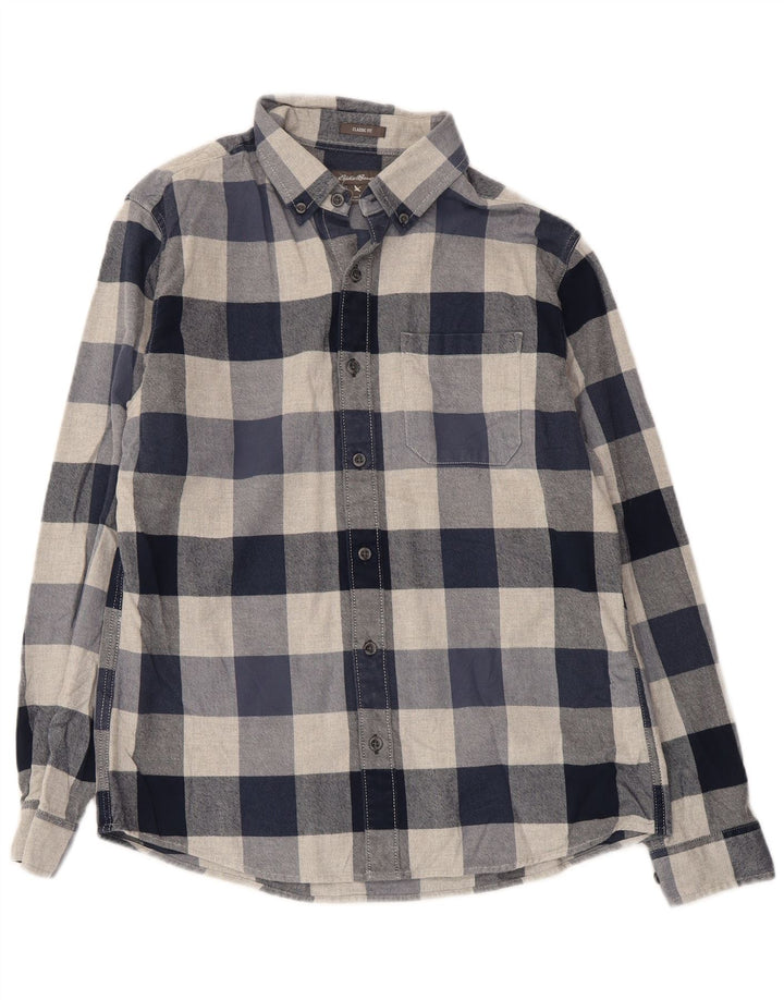 EDDIE BAUER Herren-Flanellhemd, mittelblau, kariert, Baumwolle
