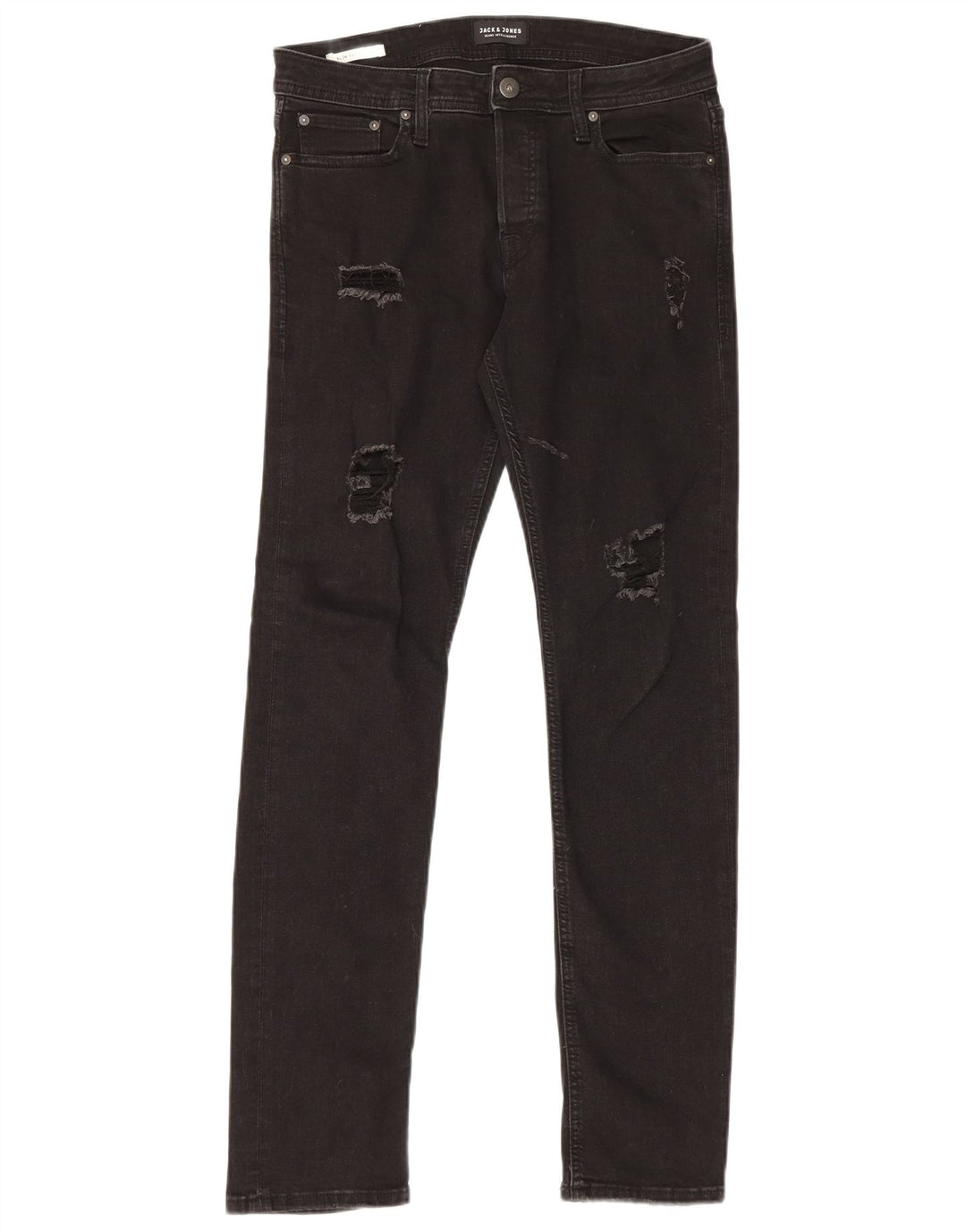 Jack & Jones Herren GLENN Distressed Slim Jeans W31 L32 Schwarze Baumwolle