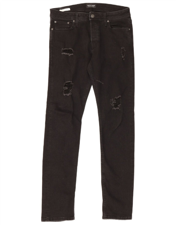 Jack & Jones Herren GLENN Distressed Slim Jeans W31 L32 Schwarze Baumwolle