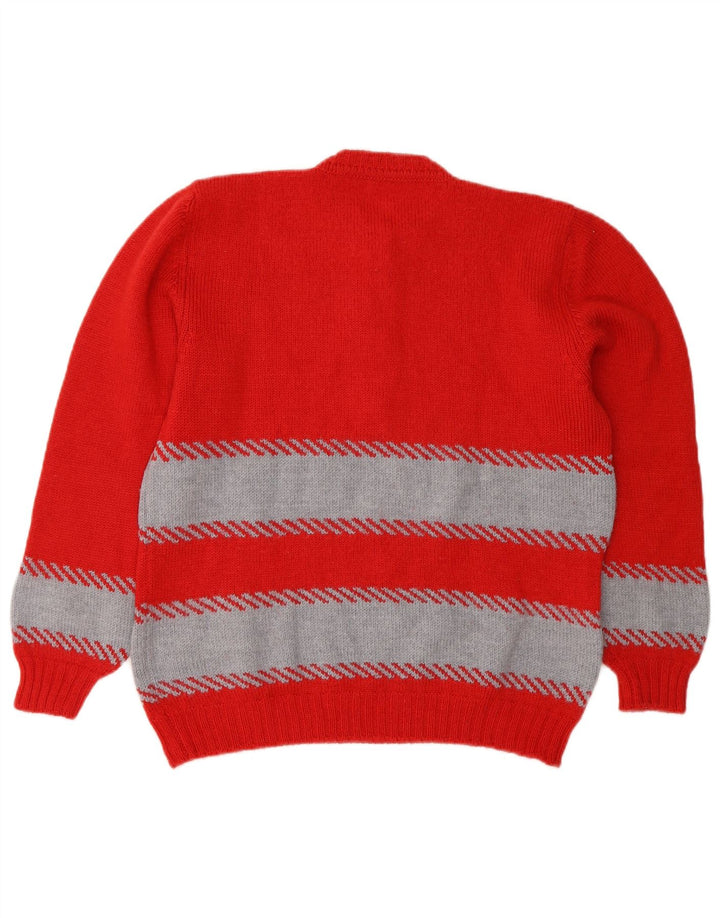 Vintage Damen Pullover mit Knopfhalsausschnitt, UK 14, Mittelrot gestreift