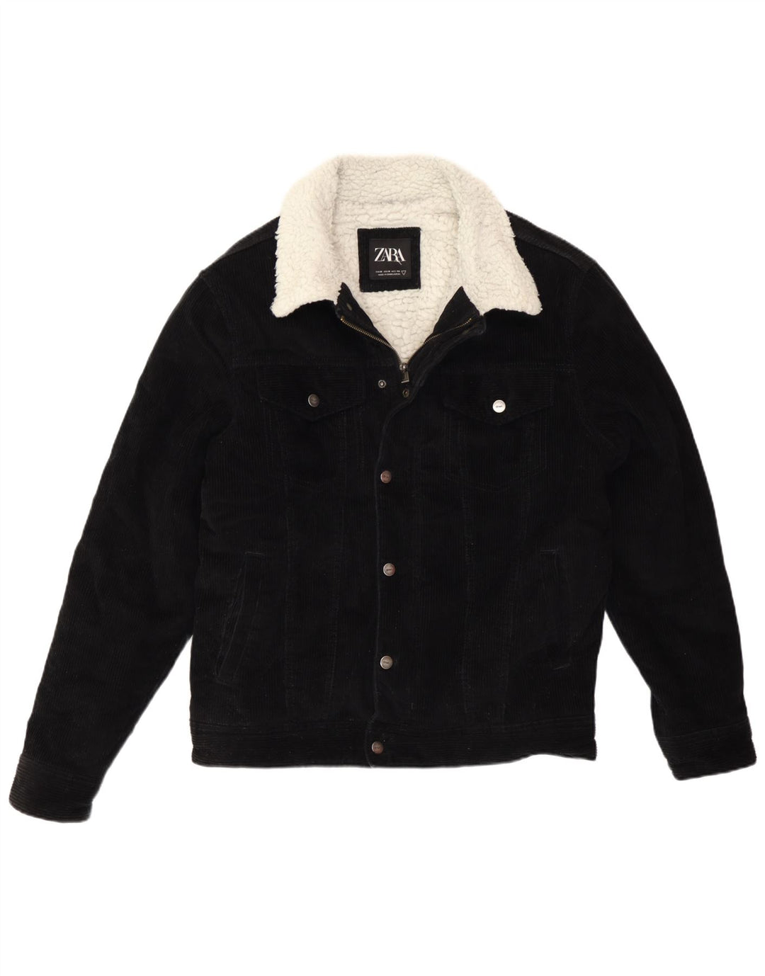 Zara Herren Sherpa Cordjacke UK 38 Mittelschwarze Baumwolle