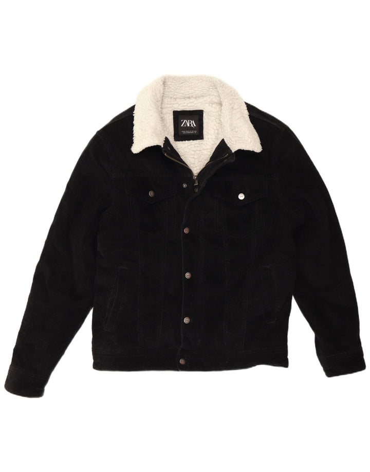 Zara Herren Sherpa Cordjacke UK 38 Mittelschwarze Baumwolle