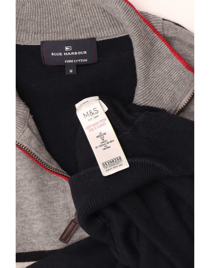 Marks & Spencer Herren Blauer Harbor-Pullover mit Reißverschluss am Hals, Mittelmarineblau