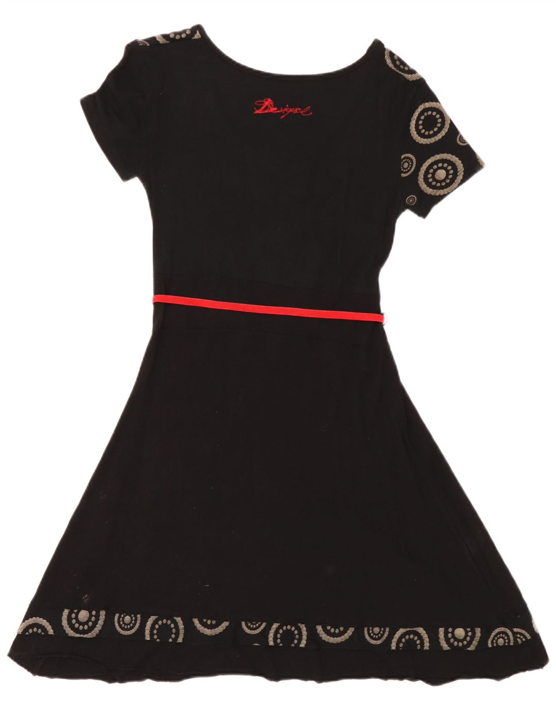 Desigual Damen Grafik-A-Linien-Kleid UK 12 Medium Schwarz Geometrisch