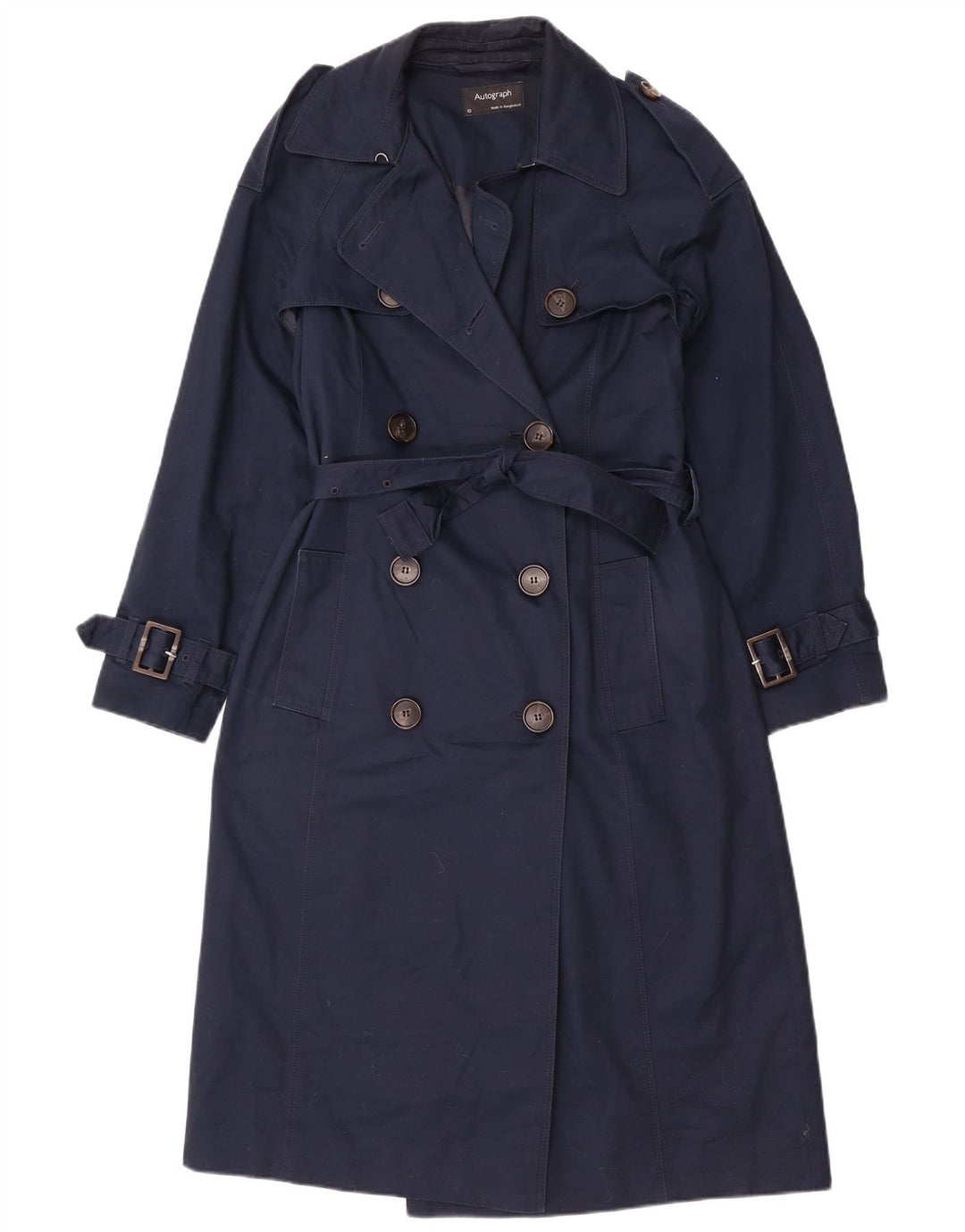 Marks & Spencer Damen Autograph Trenchcoat UK 10 Small Marineblau Baumwolle
