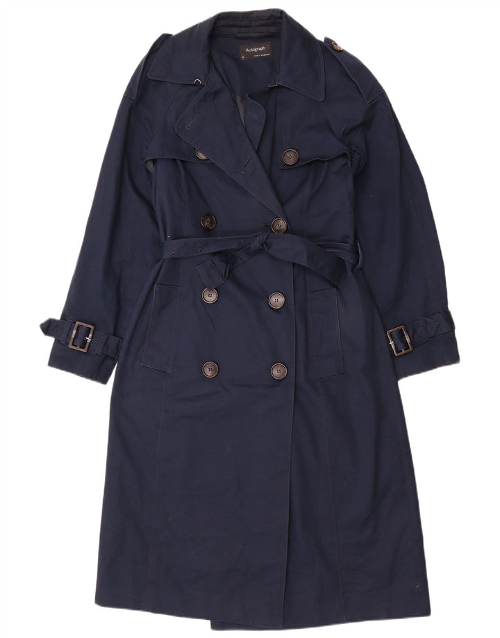 Marks & Spencer Damen Autograph Trenchcoat UK 10 Small Marineblau Baumwolle