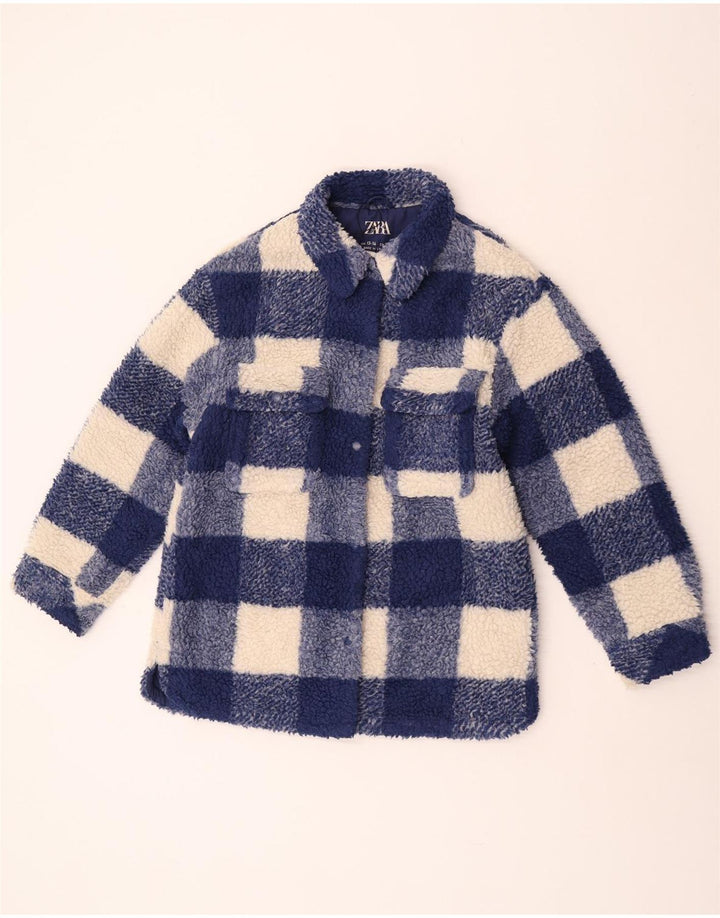 Zara Fleecejacke für Mädchen, 13–14 Jahre, blaues Gingham-Polyester