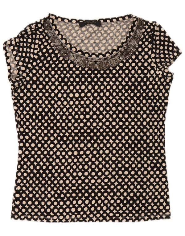 Max Mara Damen-Wochenendblusenoberteil UK 10 Small Schwarz gefleckte Viskose