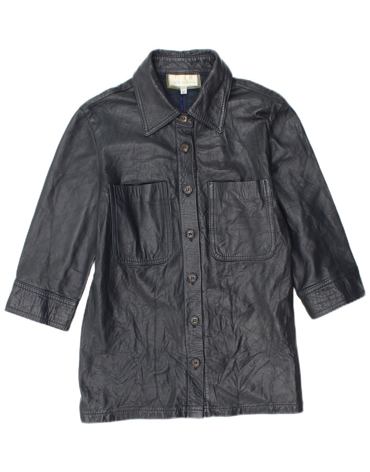 Les Copains Damen-Lederjacke mit 3/4-Ärmeln, IT 42, mittelmarines blaues Leder