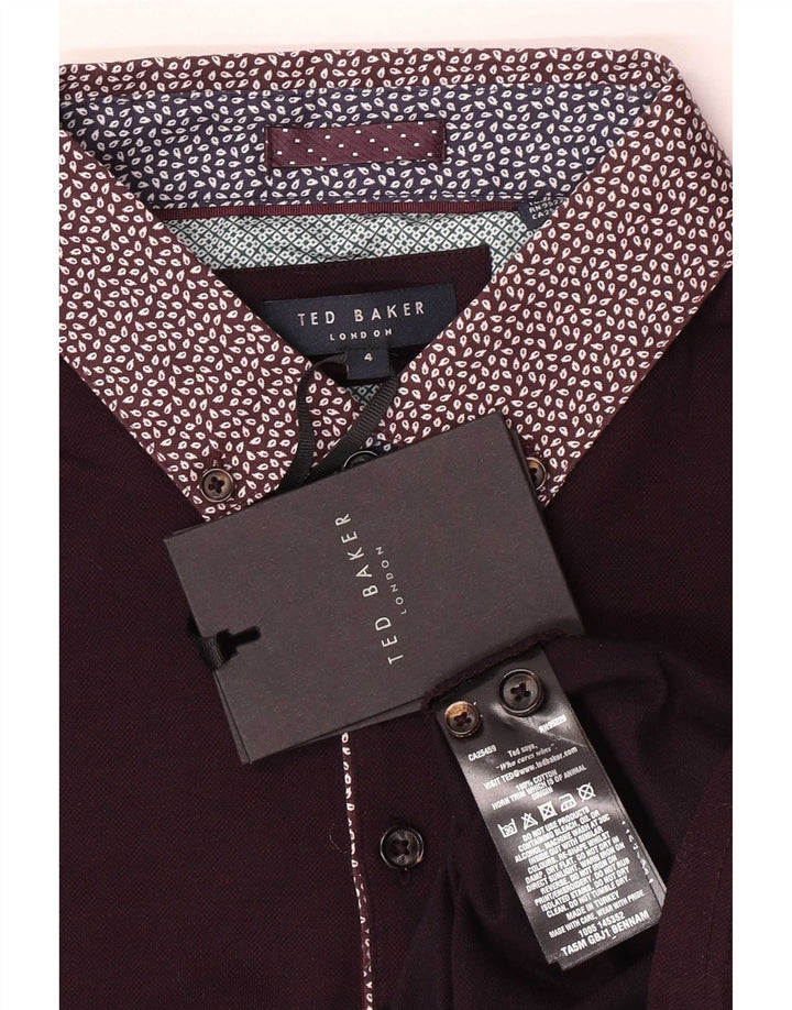 Ted Baker Herren-Poloshirt, Größe 4, groß, kastanienbraun gefleckte Baumwolle