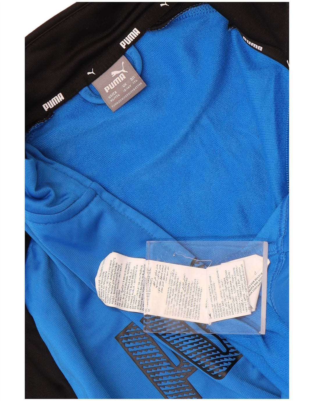 Puma Jungen Grafik-Trainingsanzug-Top-Jacke, 15–16 Jahre, blaues Farbblockdesign