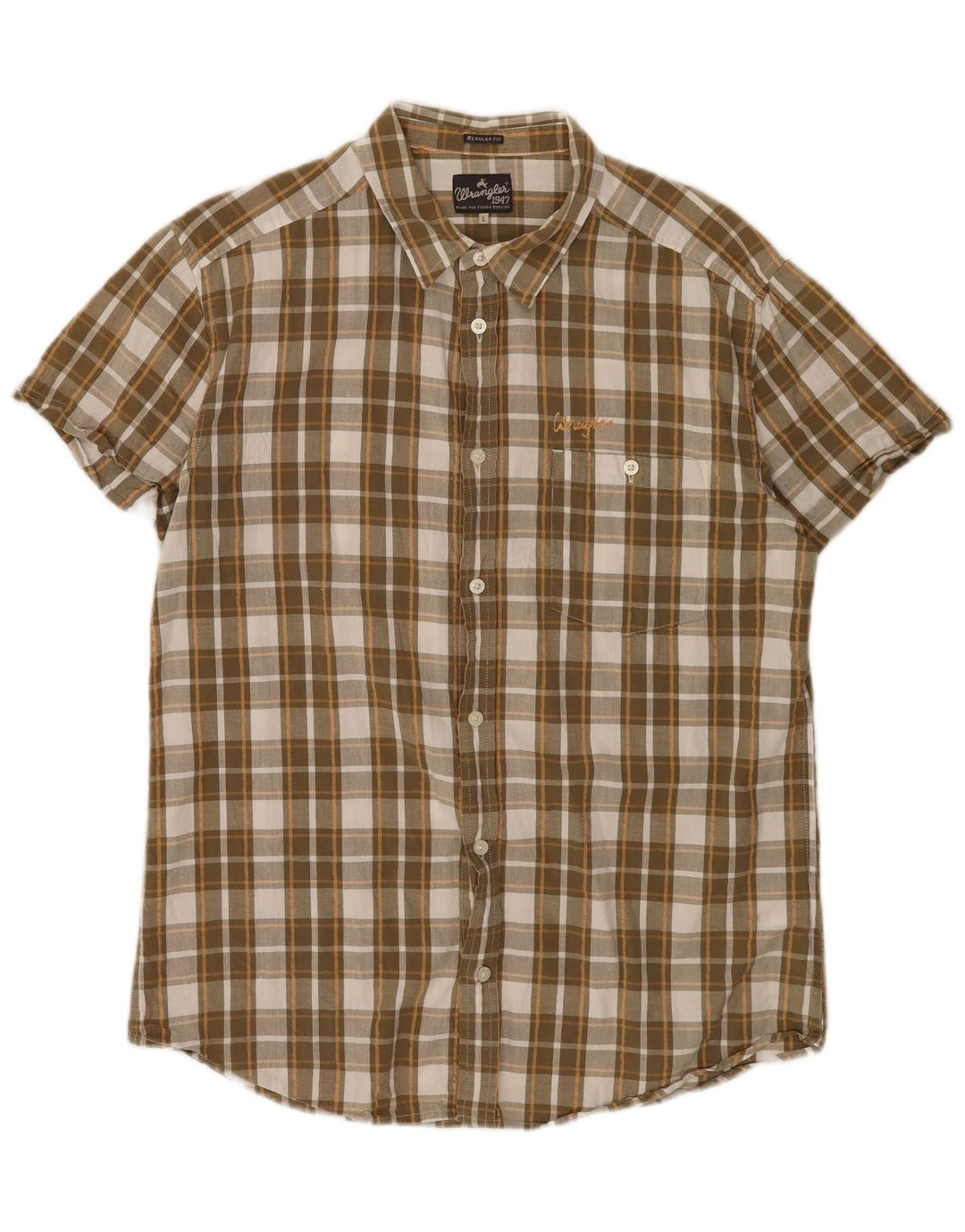 Wrangler Herren-Hemd, kurzärmelig, normale Passform, groß, braun kariert, Baumwolle