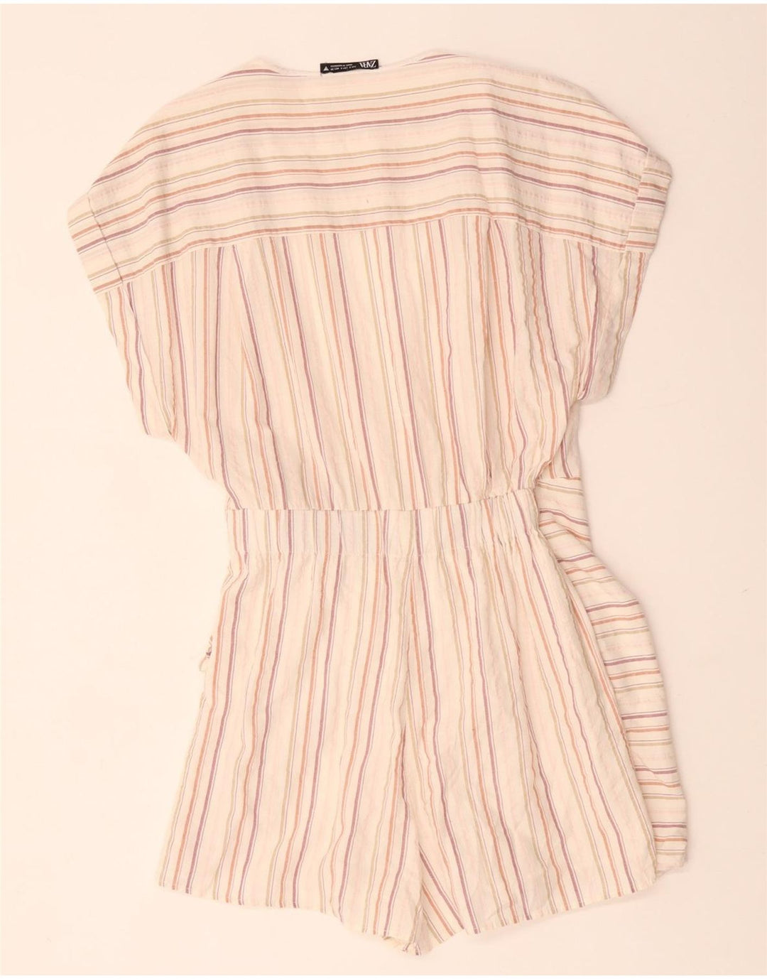 ZARA Damen Playsuit UK 10 Small Off White gestreift