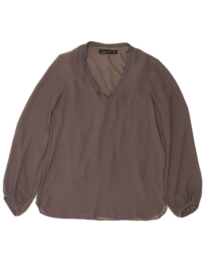 Zara Damen Langarmblusenoberteil UK 6 XS Grau