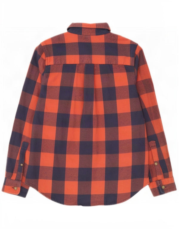 L.L.Bean Damen-Oversize-Flanellhemd, UK 6, XS, orangefarbene Gingham-Baumwolle