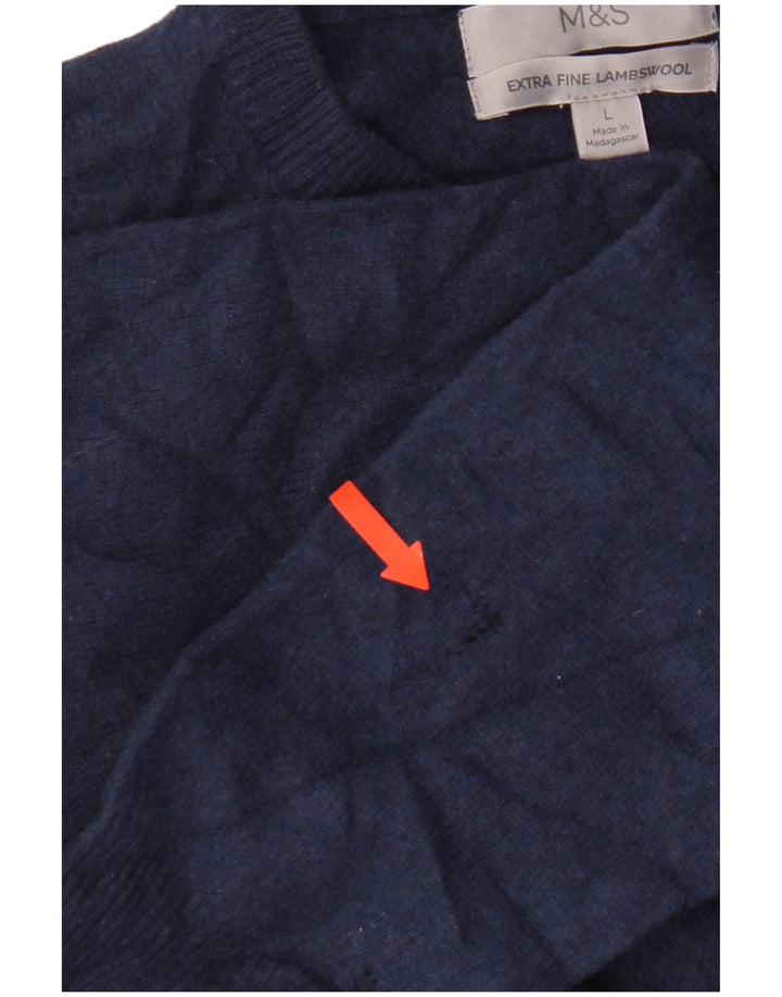 Marks & Spencer Damen-Pullover mit Rundhalsausschnitt, UK 16, Größe L, blaue Lammwolle