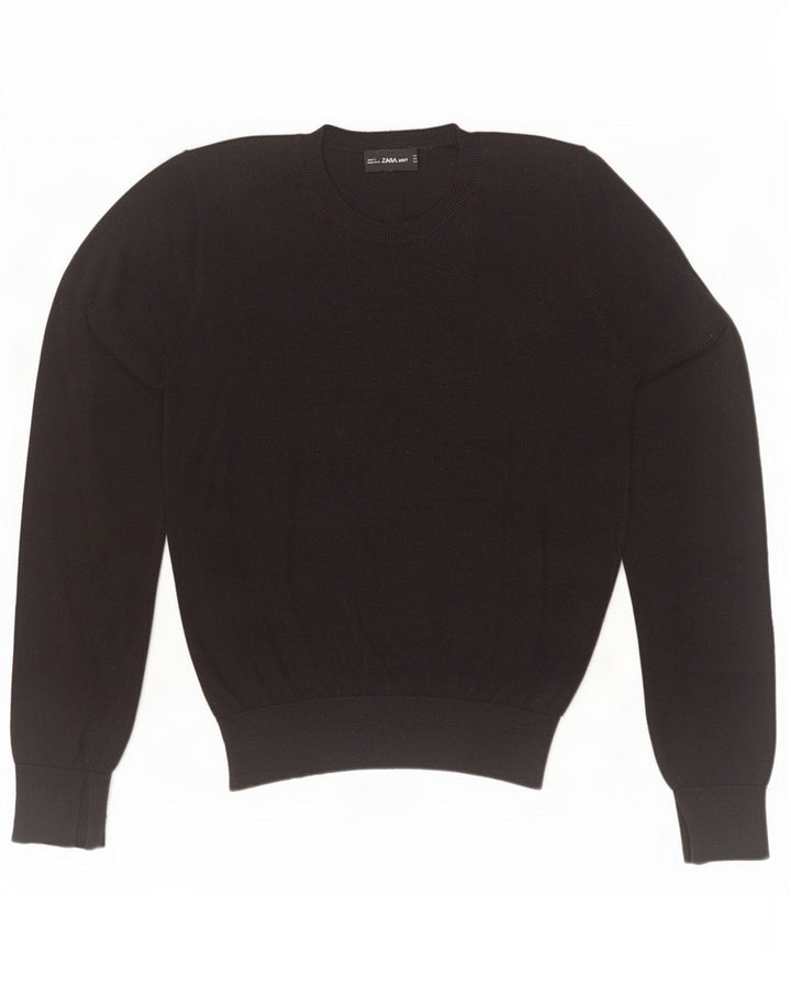 Zara Damen Crop Crew Neck Pullover Pullover UK 12 Medium Schwarz