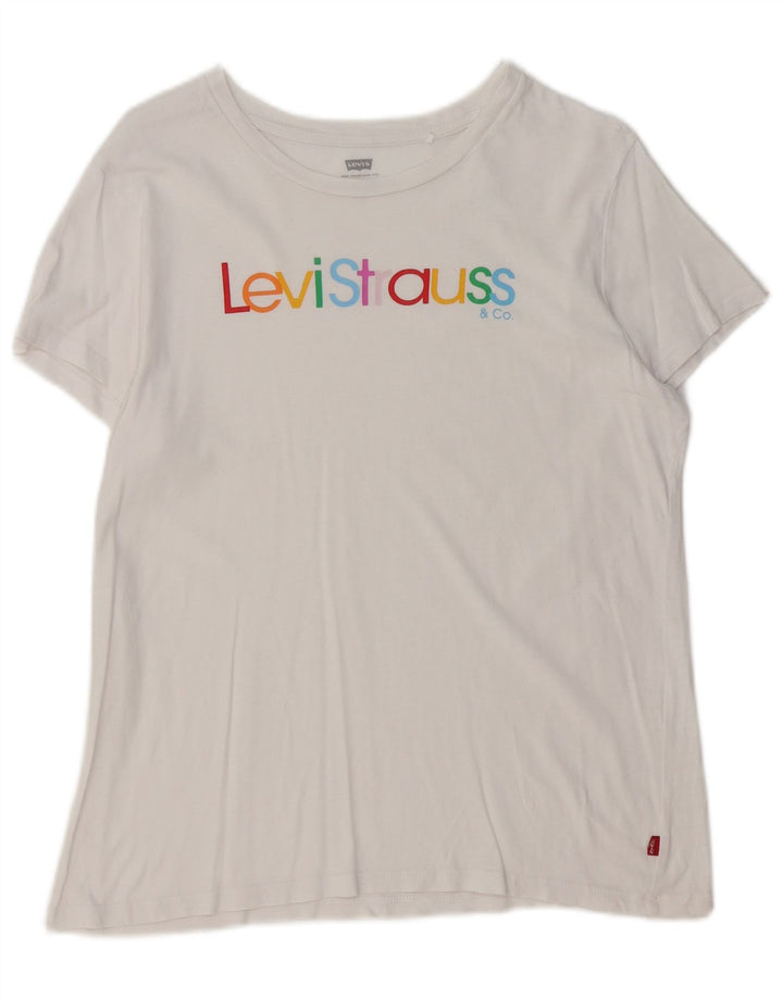 LEVI'S Damen Grafik-T-Shirt-Oberteil UK 14 Mittelweiß