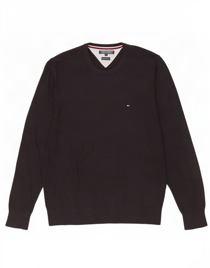 Tommy Hilfiger Herren-Pullover mit Rundhalsausschnitt, groß, aus schwarzer Baumwolle