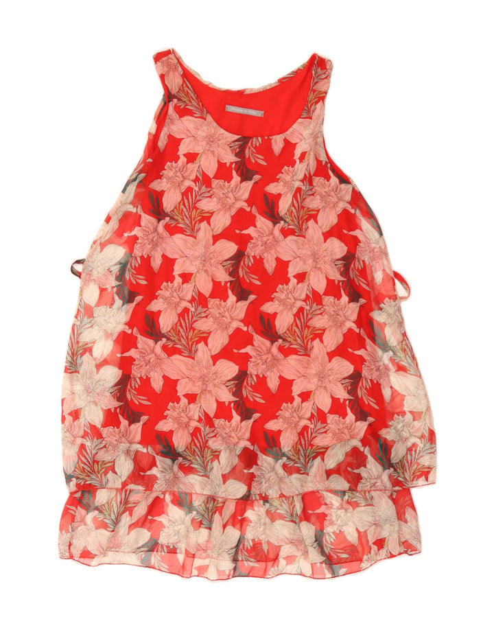 VINTAGE Womens Sleeveless Basic Dress UK 12 Medium Red Floral Vintage Vintage and Second-Hand Vintage from Messina Hembry 