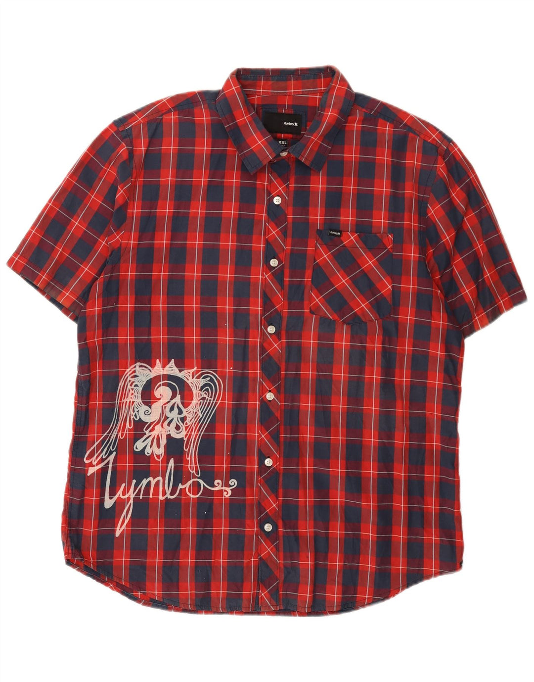 Hurley Herren Grafik-Kurzarmhemd 2XL, rot kariert, Baumwolle