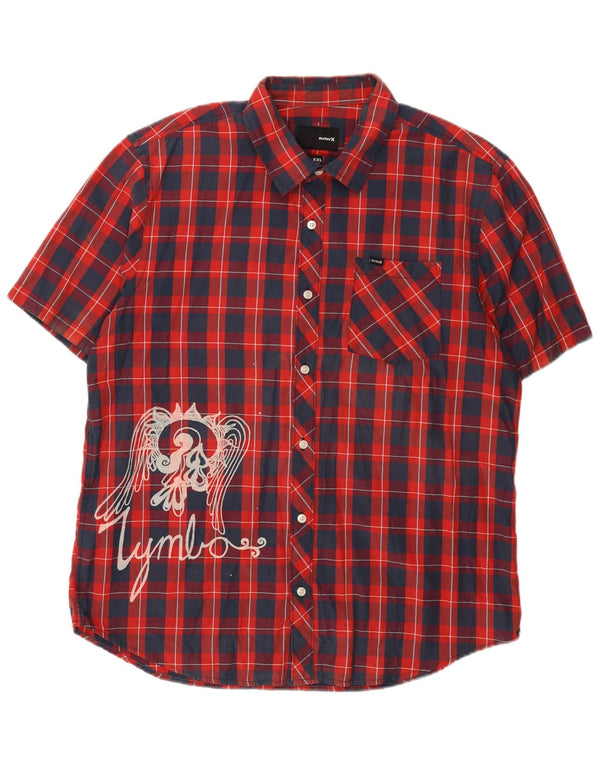 Hurley Herren Grafik-Kurzarmhemd 2XL, rot kariert, Baumwolle