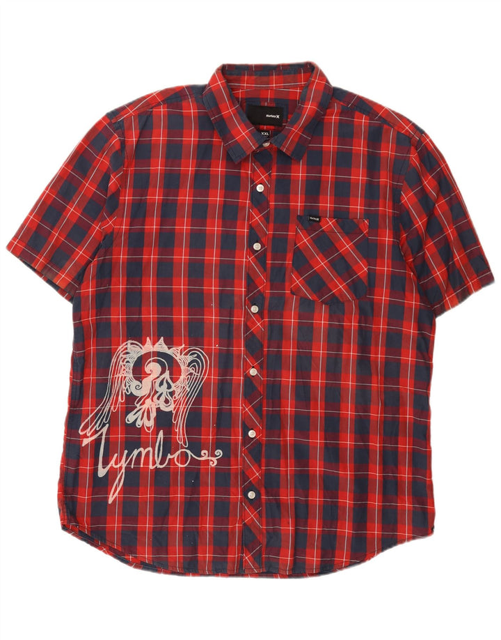 Hurley Herren Grafik-Kurzarmhemd 2XL, rot kariert, Baumwolle