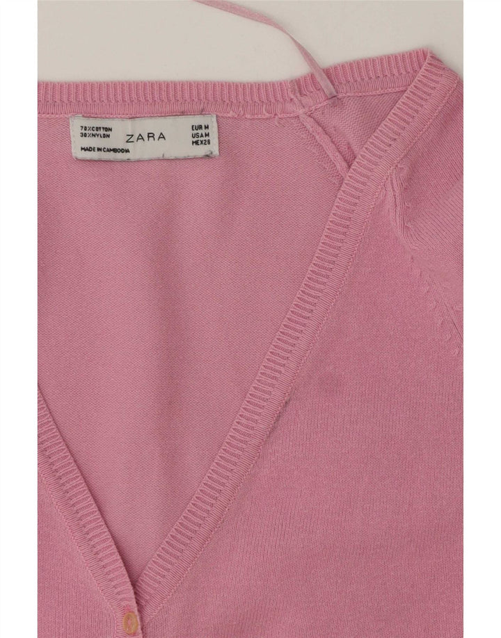Zara Damen-Cardigan-Pullover UK 12 Mittelrosa Baumwolle