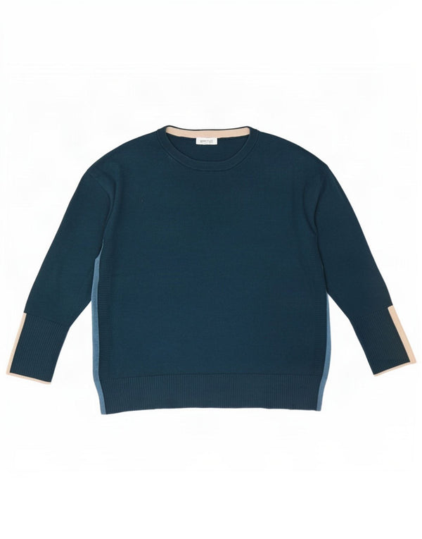 White Stuff Damen-Pullover mit Rundhalsausschnitt, Gr. 14, Größe L, Blau, Farbblock