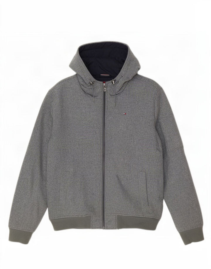 Tommy Hilfiger Herren-Kapuzenpullover mit Reißverschluss, mittelgraues Polyester