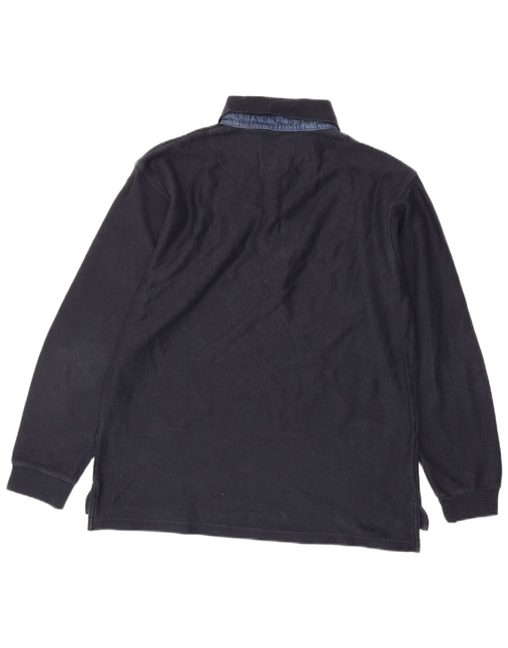 Slam Herren-Langarm-Poloshirt, groß, marineblau, Baumwolle