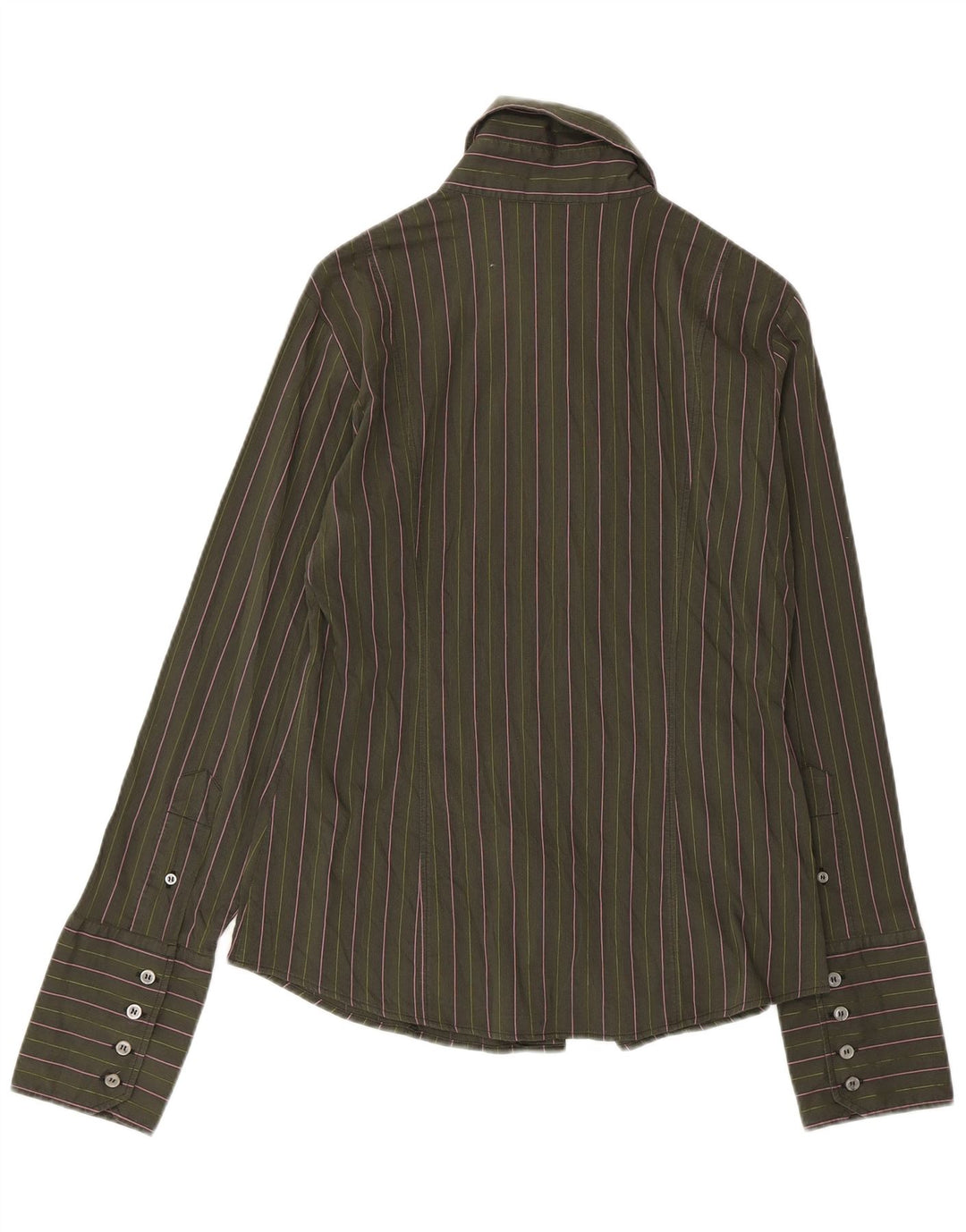 Benetton Damenhemd UK 14 Große grün gestreifte Baumwolle