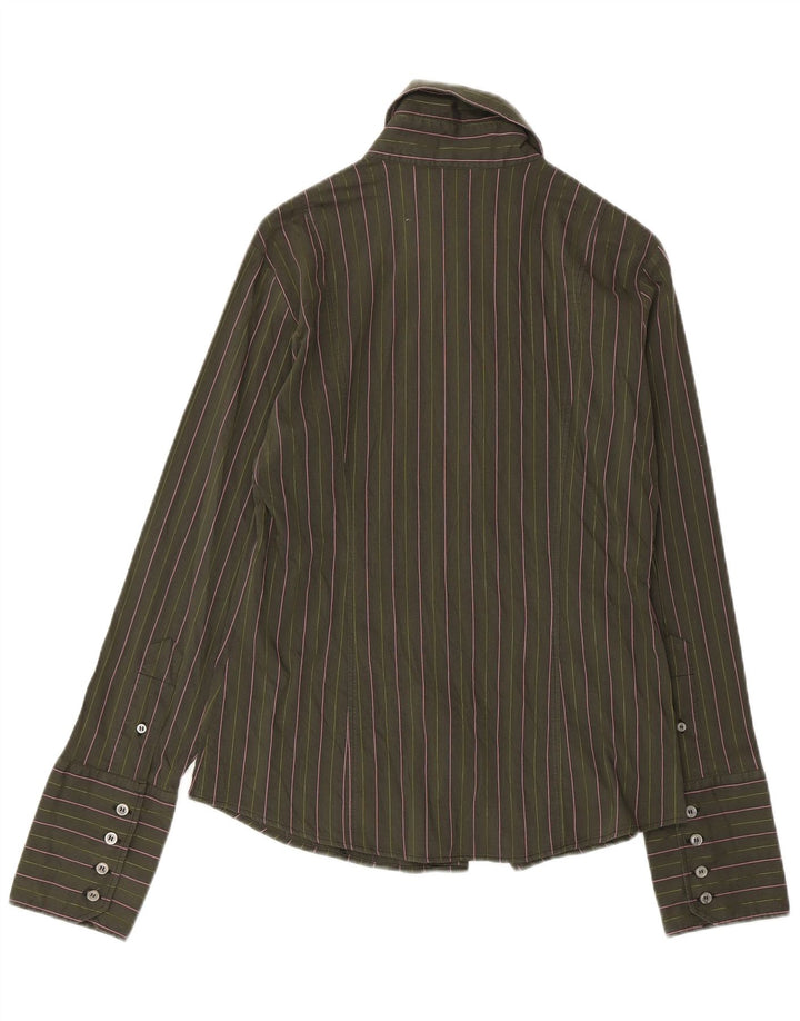 Benetton Damenhemd UK 14 Große grün gestreifte Baumwolle