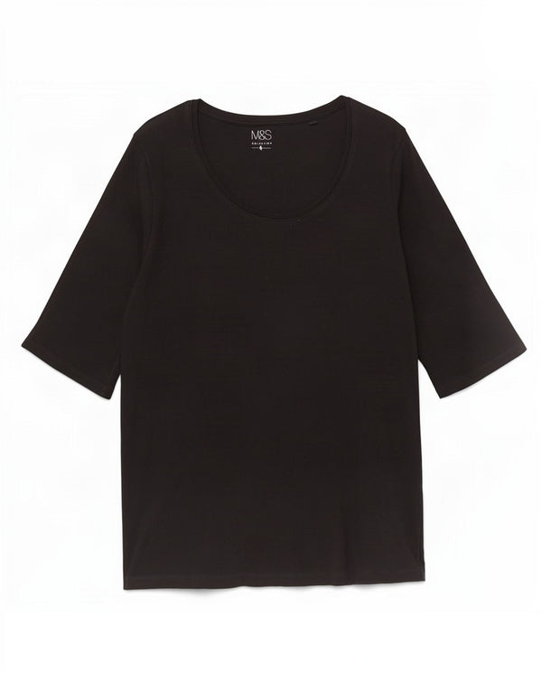 Marks & Spencer Damen T-Shirt Top UK 16 Large Schwarz Baumwolle