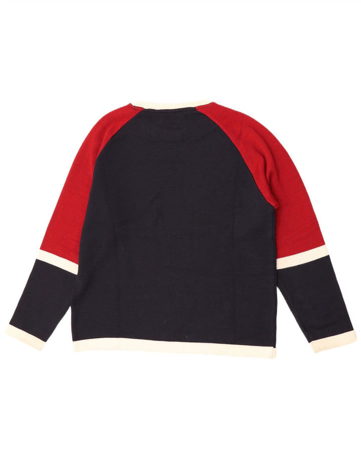 Vintage Herren-Pullover mit Rundhalsausschnitt, kleine marineblaue Colourblock-Wolle